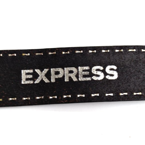 EXPRESS-Black Floral Studded Tooled Leather Belt